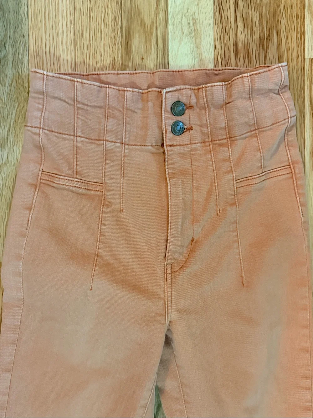 Free People Blush Peach High-Waist Flare Jeans
